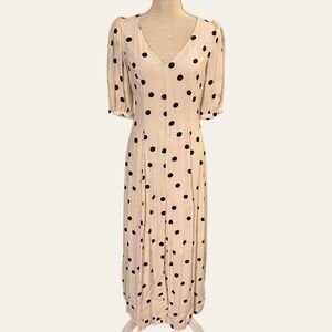 Creamy Black Polka Dot Long Dress, Size S, 2 pc w/ slip, Zip Back, Slimming!!!